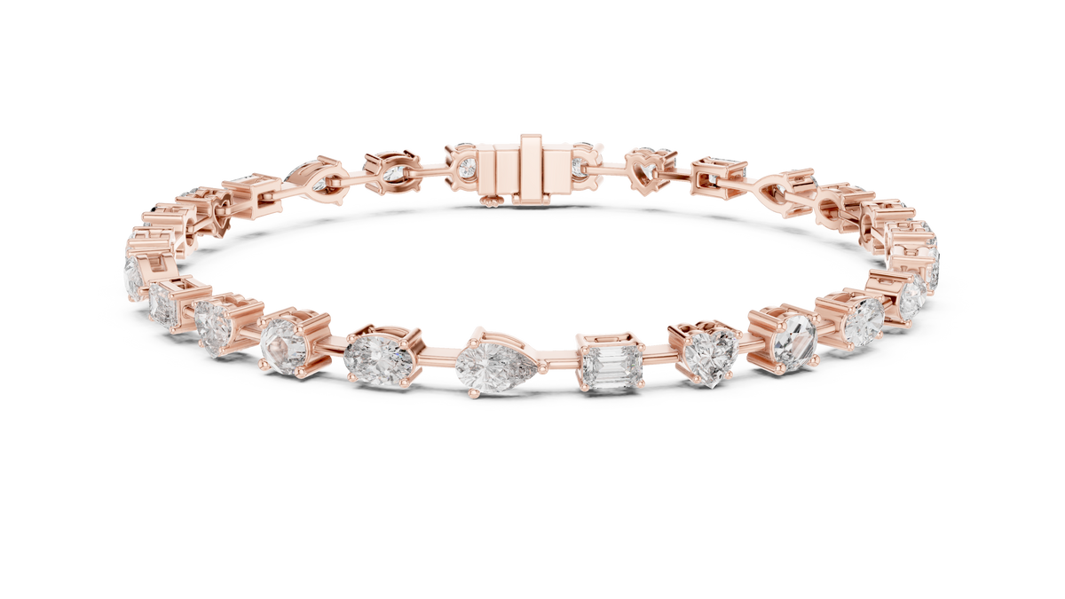 Yellow Gold Multi-Cut Moissanite Tennis Bracelet – Mixed Shape Stone Elegance