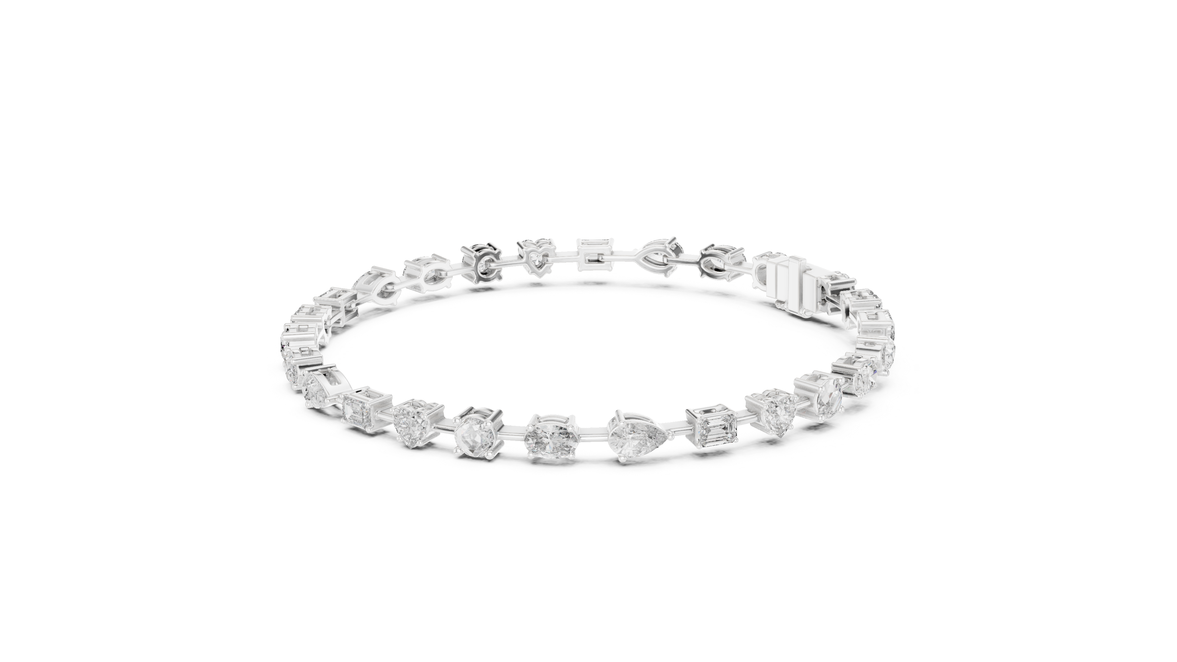 Yellow Gold Multi-Cut Moissanite Tennis Bracelet – Mixed Shape Stone Elegance