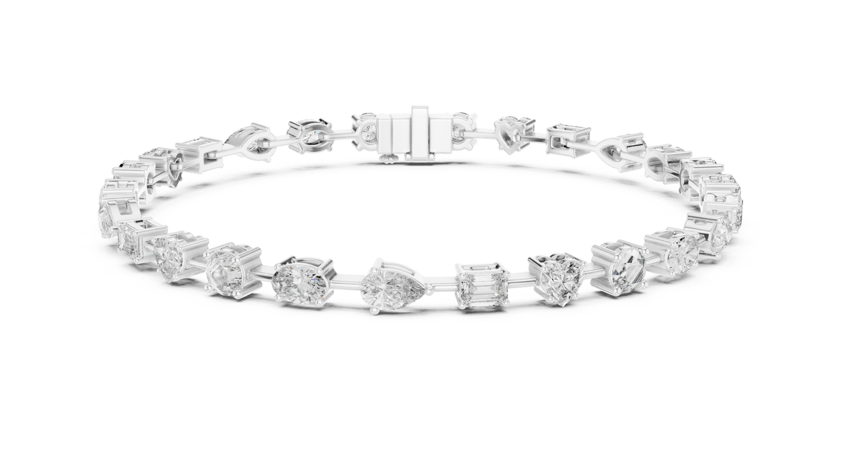 Yellow Gold Multi-Cut Moissanite Tennis Bracelet – Mixed Shape Stone Elegance