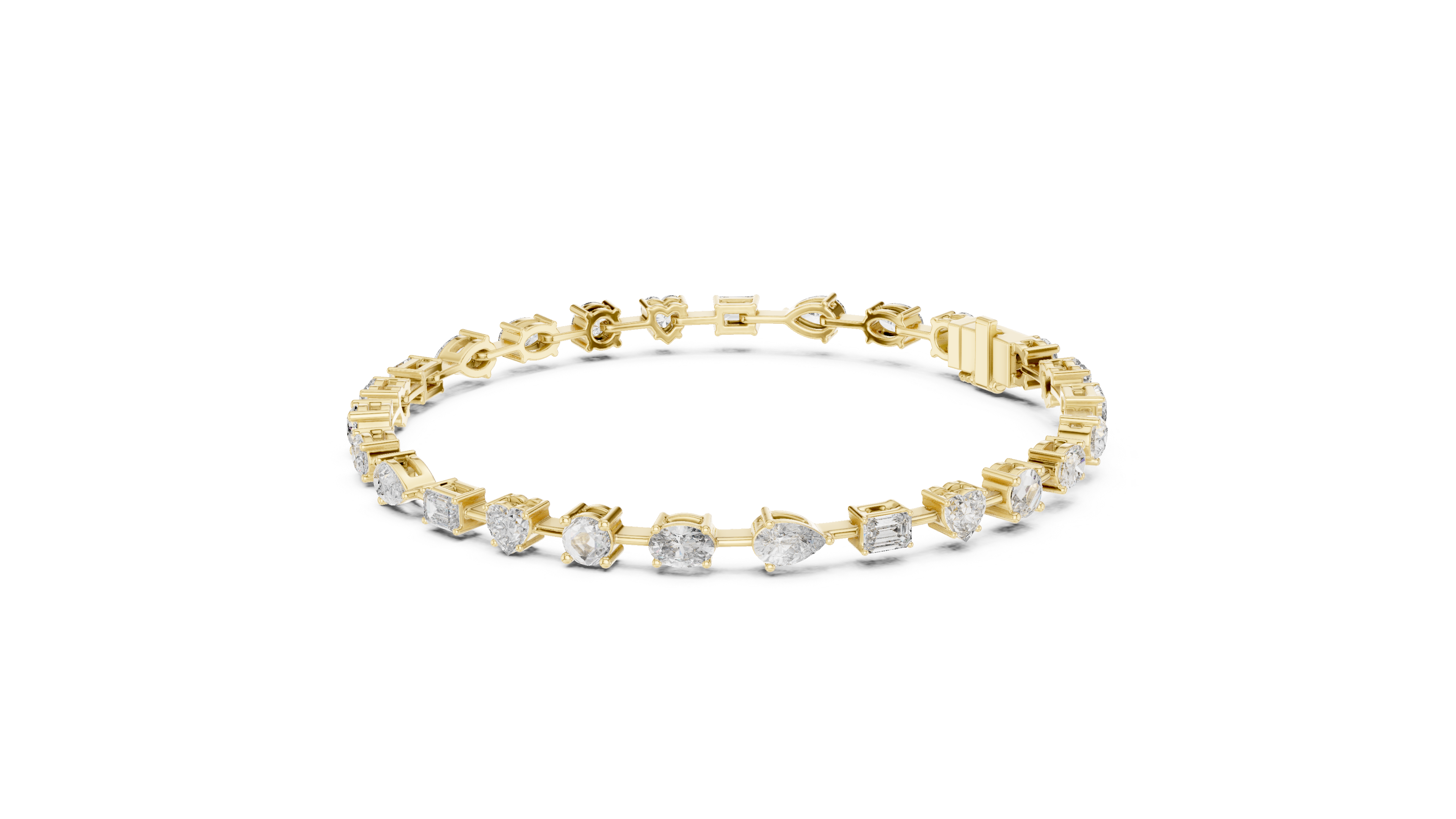 Yellow Gold Multi-Cut Moissanite Tennis Bracelet – Mixed Shape Stone Elegance