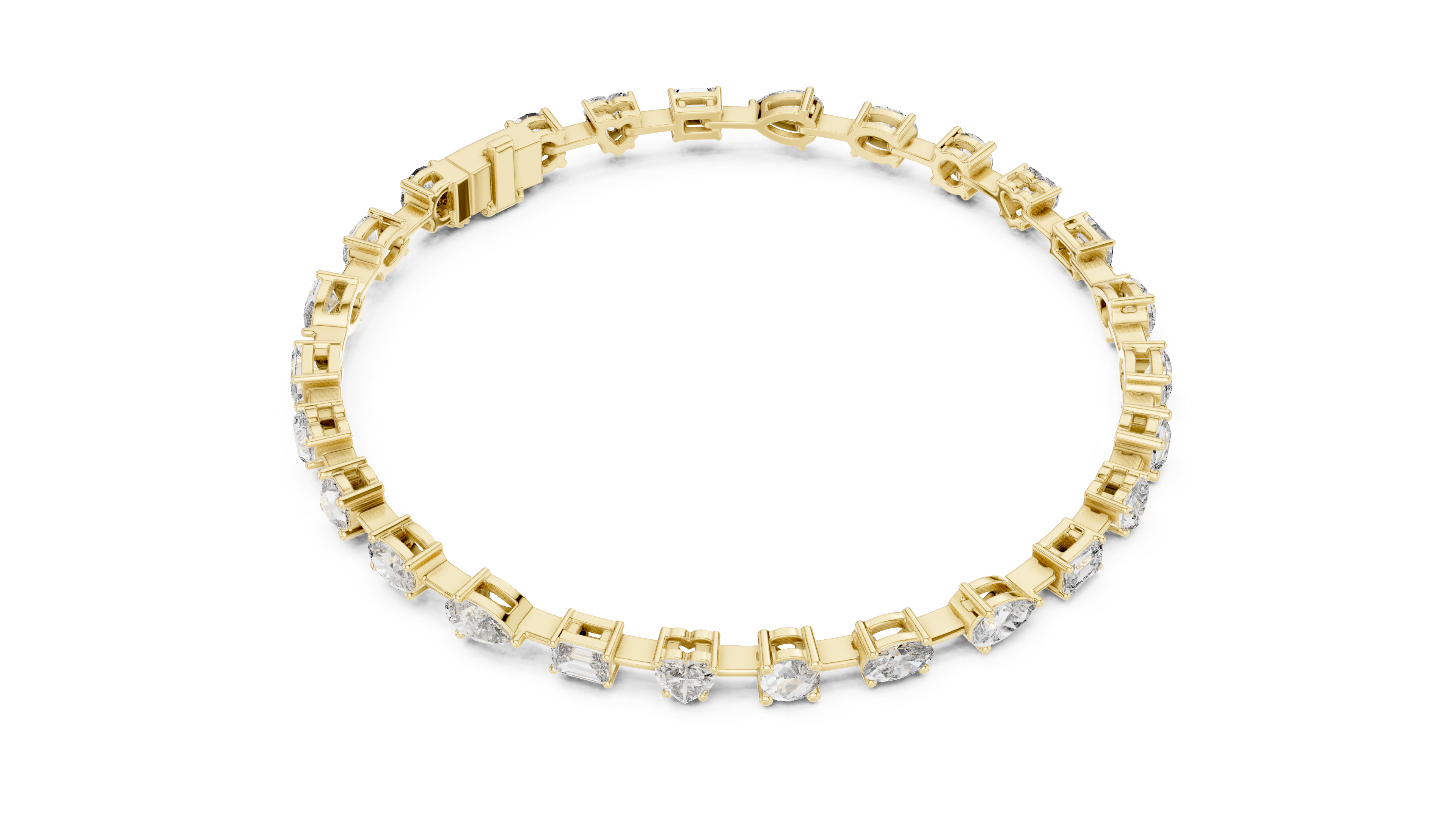 Yellow Gold Multi-Cut Moissanite Tennis Bracelet – Mixed Shape Stone Elegance