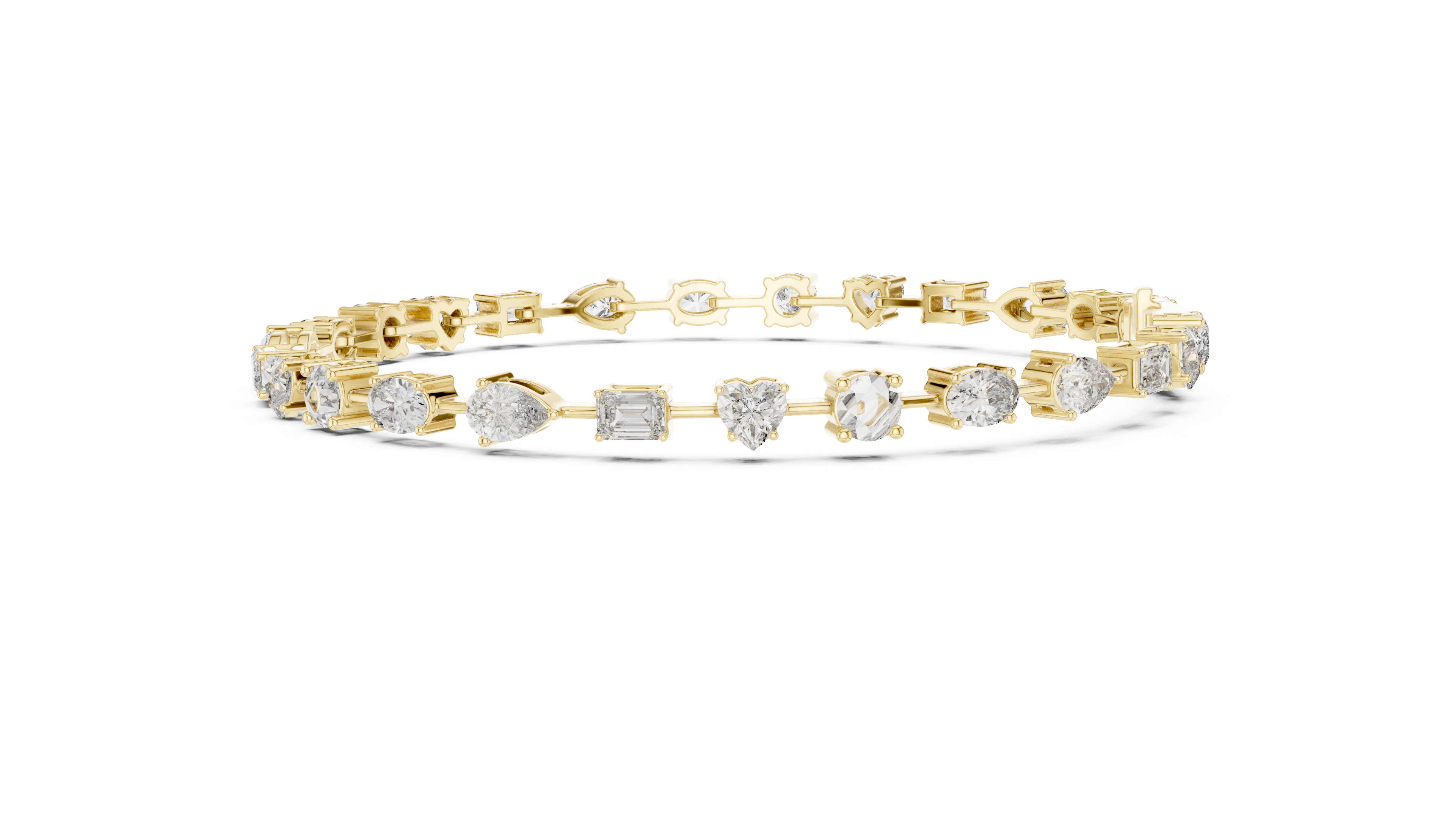 Yellow Gold Multi-Cut Moissanite Tennis Bracelet – Mixed Shape Stone Elegance