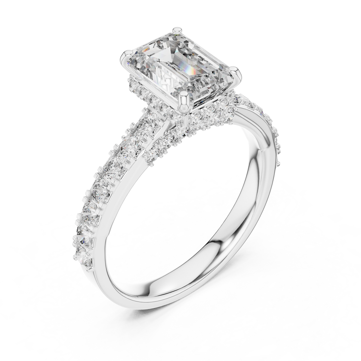 Emerald And Round Cut Brilliant Moissanite VVS1 Eternity Engagement Ring