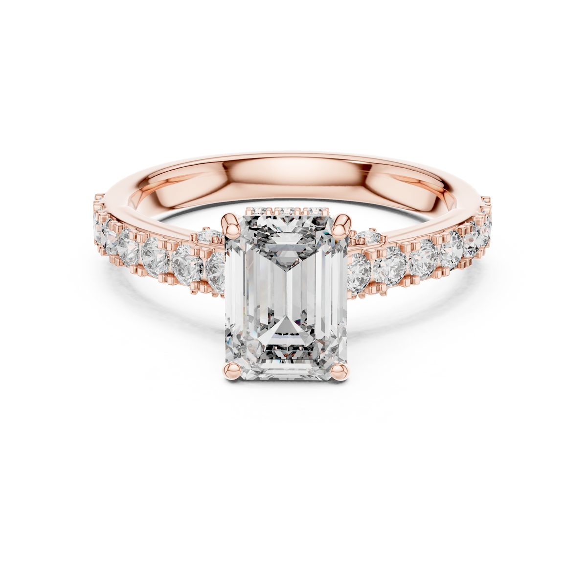 Emerald And Round Cut Brilliant Moissanite VVS1 Eternity Engagement Ring