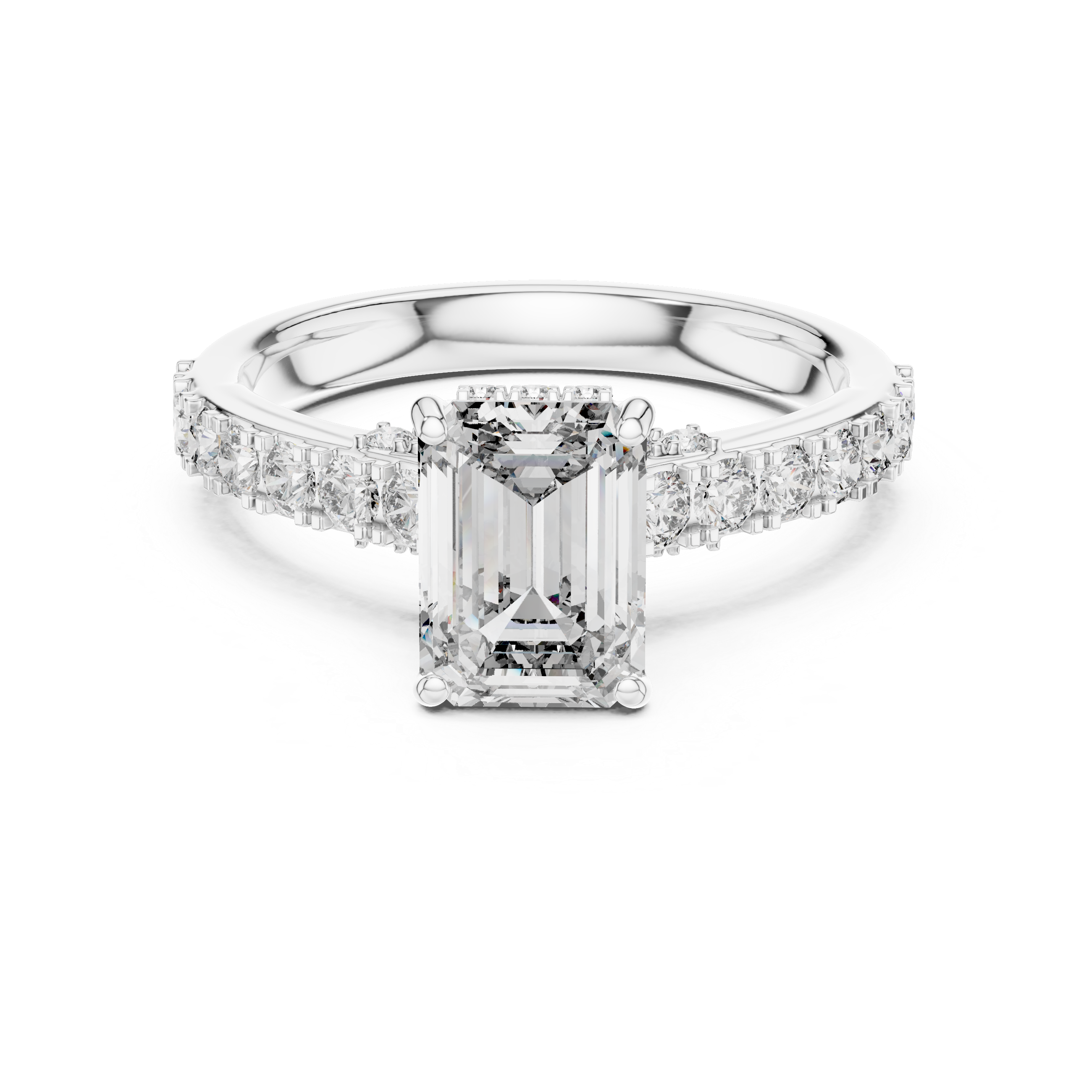 Emerald And Round Cut Brilliant Moissanite VVS1 Eternity Engagement Ring