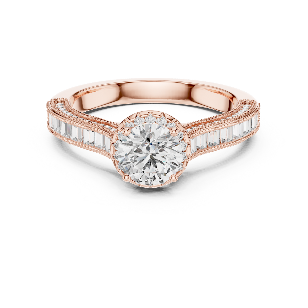 Round And Baguette Cut Brilliant Moissanite VVS1 Eternity Engagement Ring