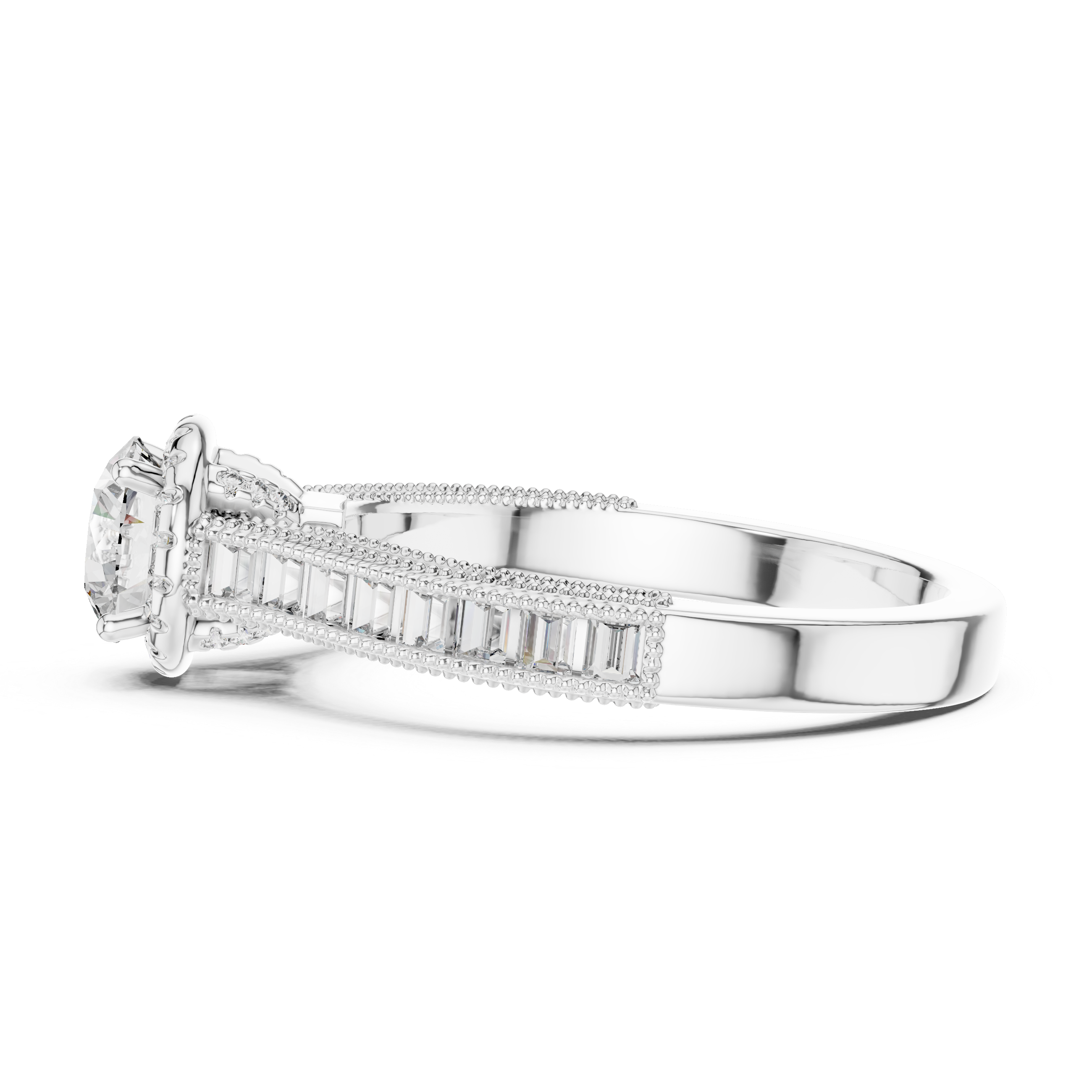 Round And Baguette Cut Brilliant Moissanite VVS1 Eternity Engagement Ring