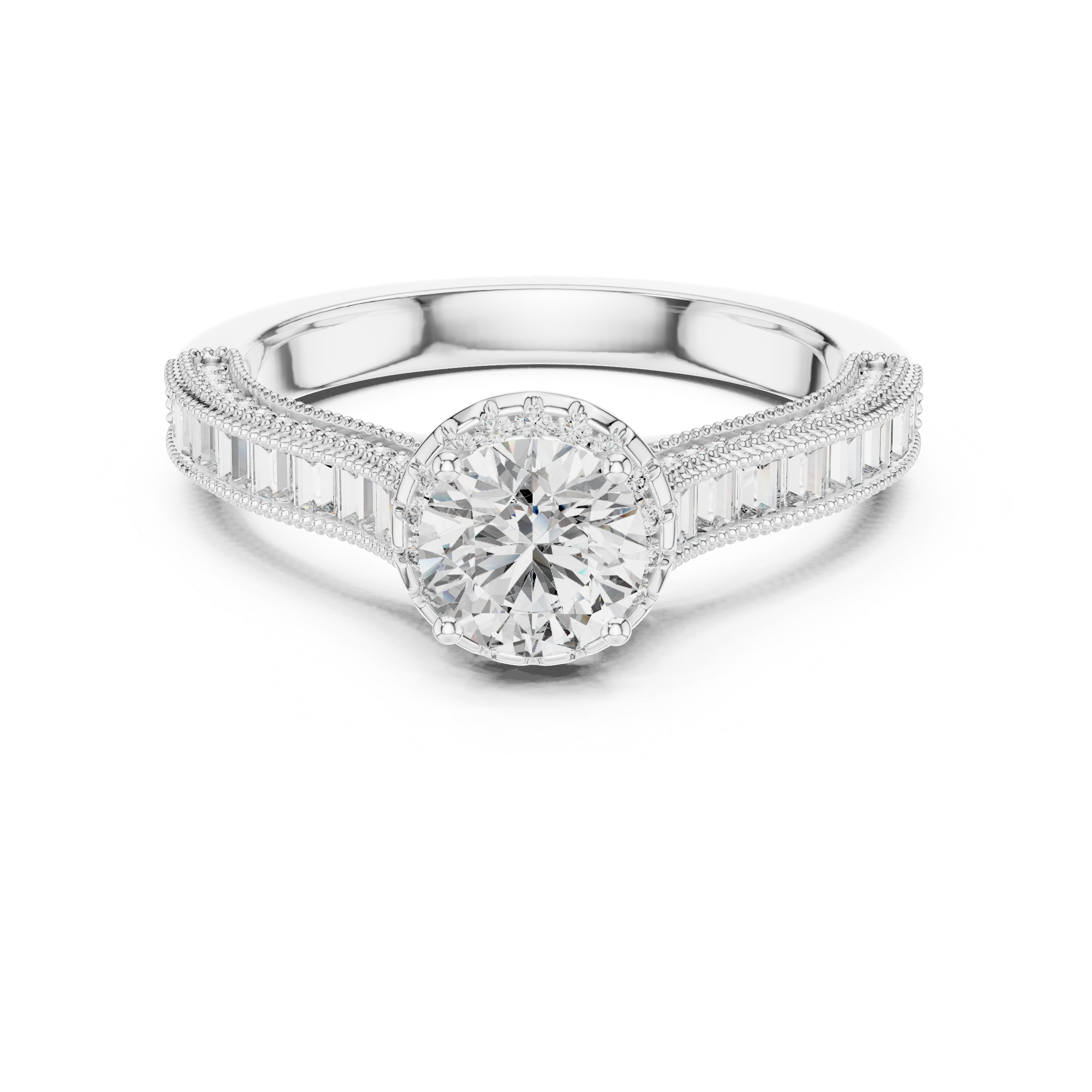 Round And Baguette Cut Brilliant Moissanite VVS1 Eternity Engagement Ring