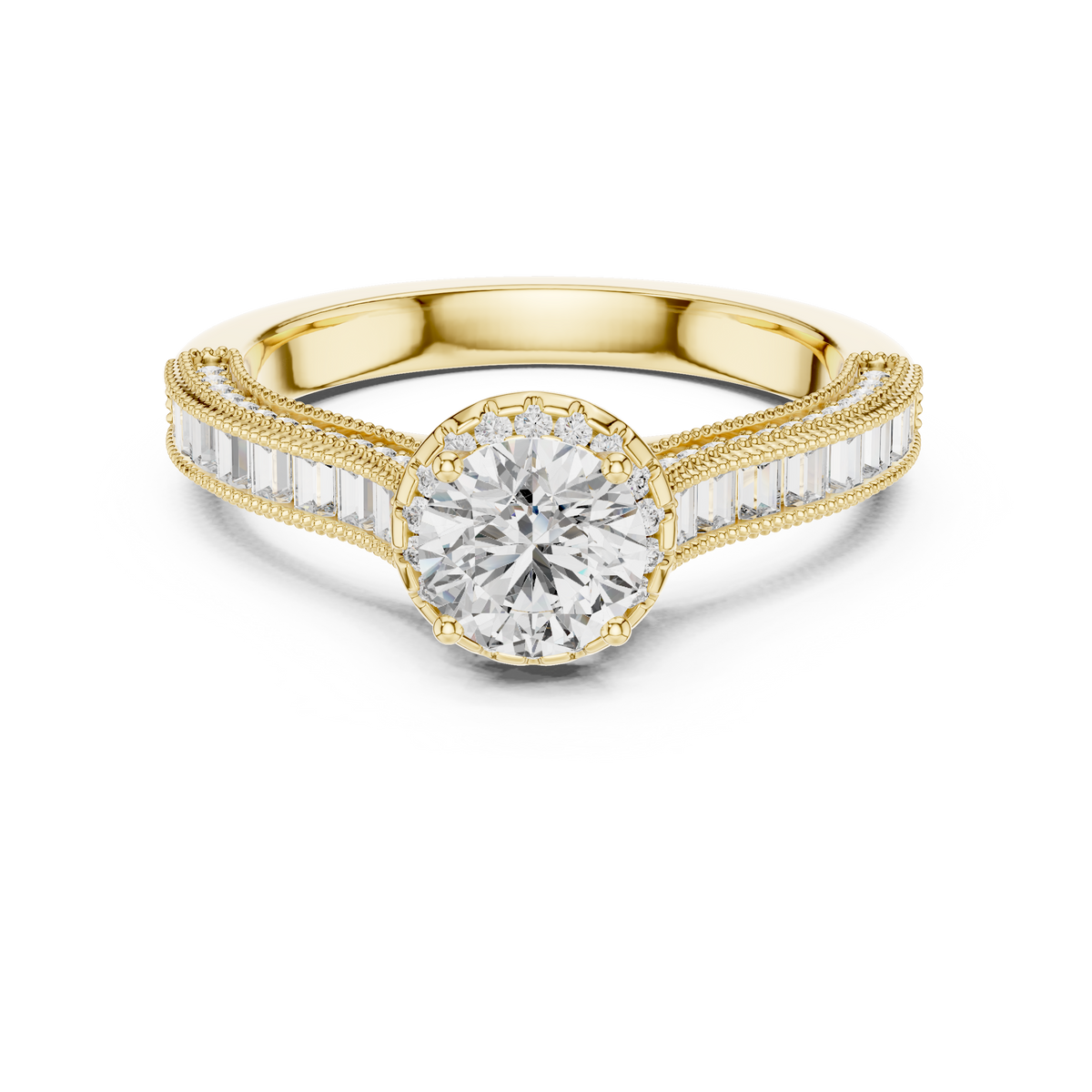 Round And Baguette Cut Brilliant Moissanite VVS1 Eternity Engagement Ring