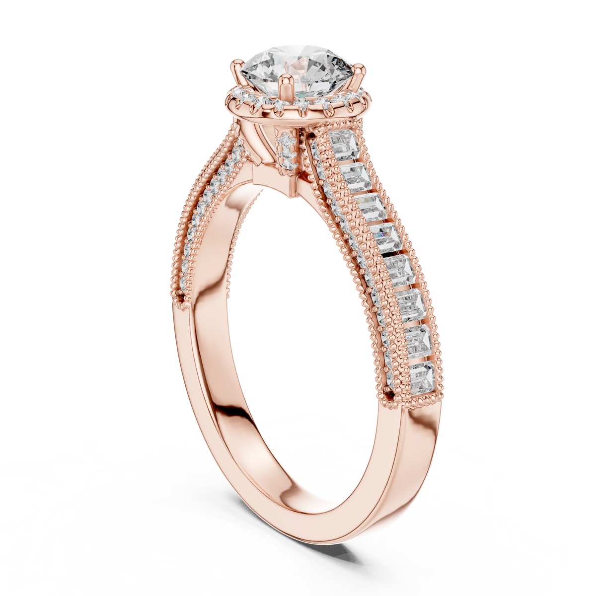 Round And Baguette Cut Brilliant Moissanite VVS1 Eternity Engagement Ring