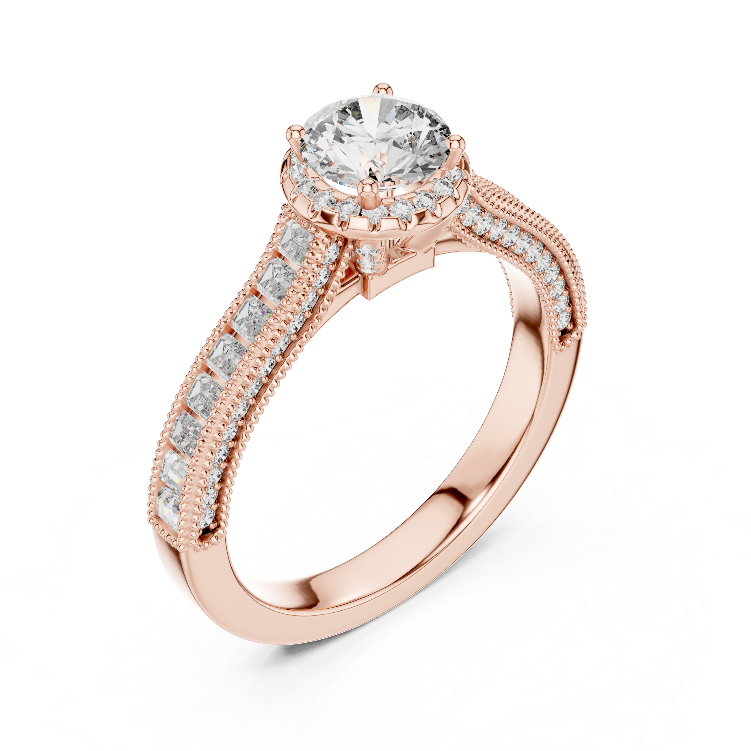 Round And Baguette Cut Brilliant Moissanite VVS1 Eternity Engagement Ring