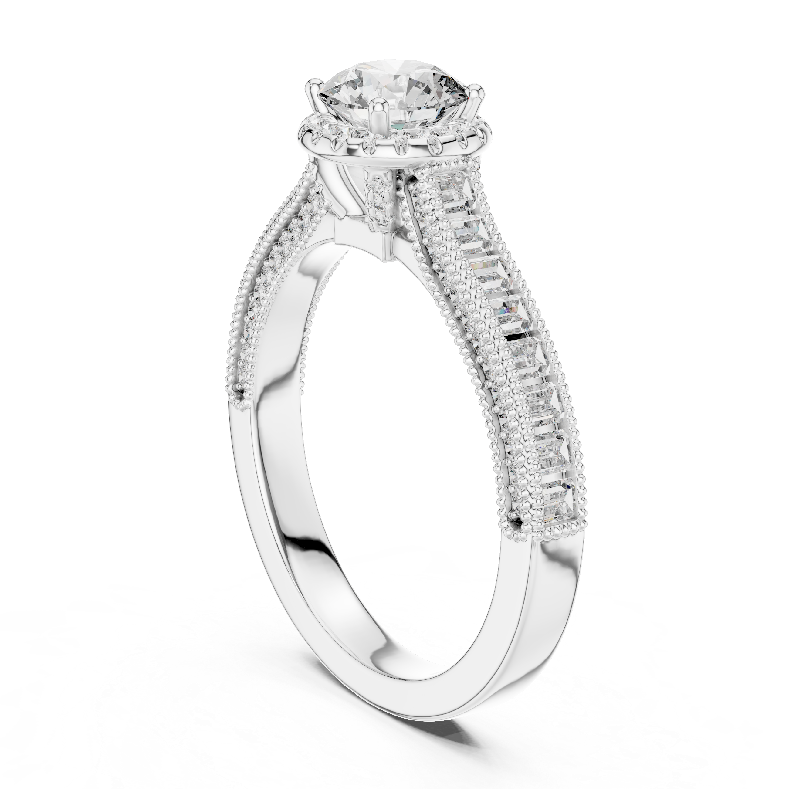 Round And Baguette Cut Brilliant Moissanite VVS1 Eternity Engagement Ring