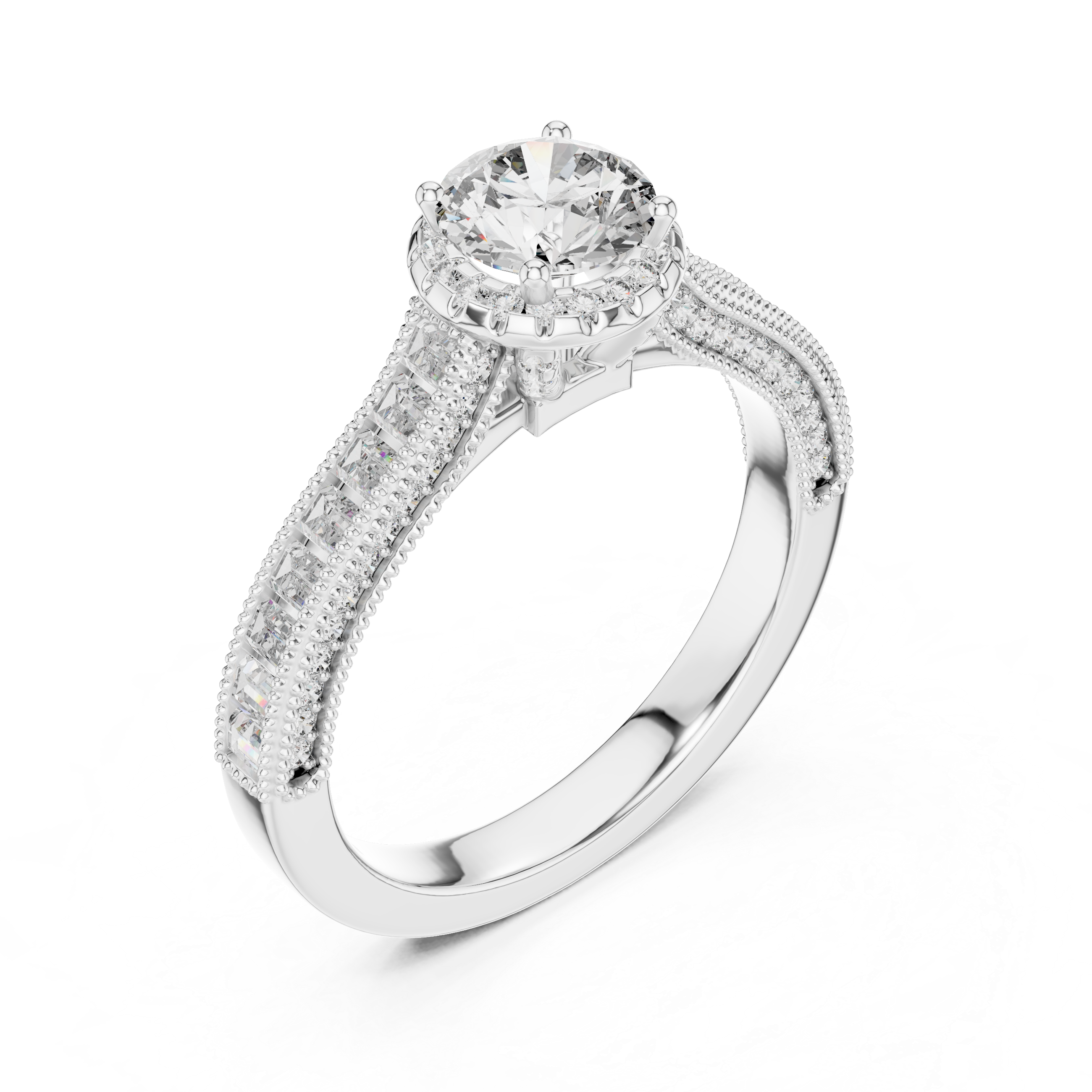 Round And Baguette Cut Brilliant Moissanite VVS1 Eternity Engagement Ring