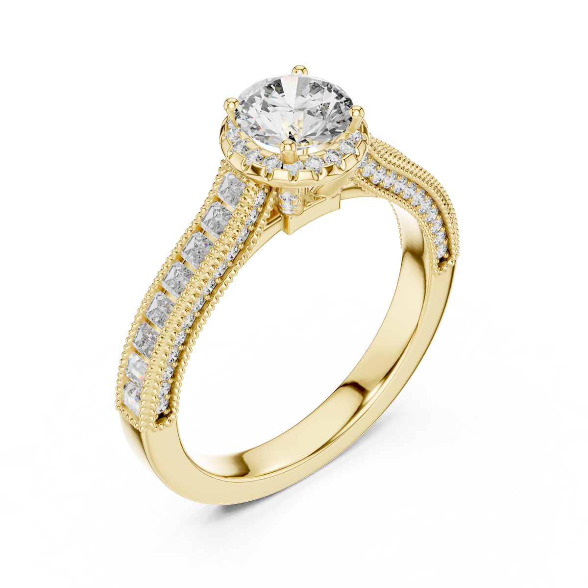 Round And Baguette Cut Brilliant Moissanite VVS1 Eternity Engagement Ring