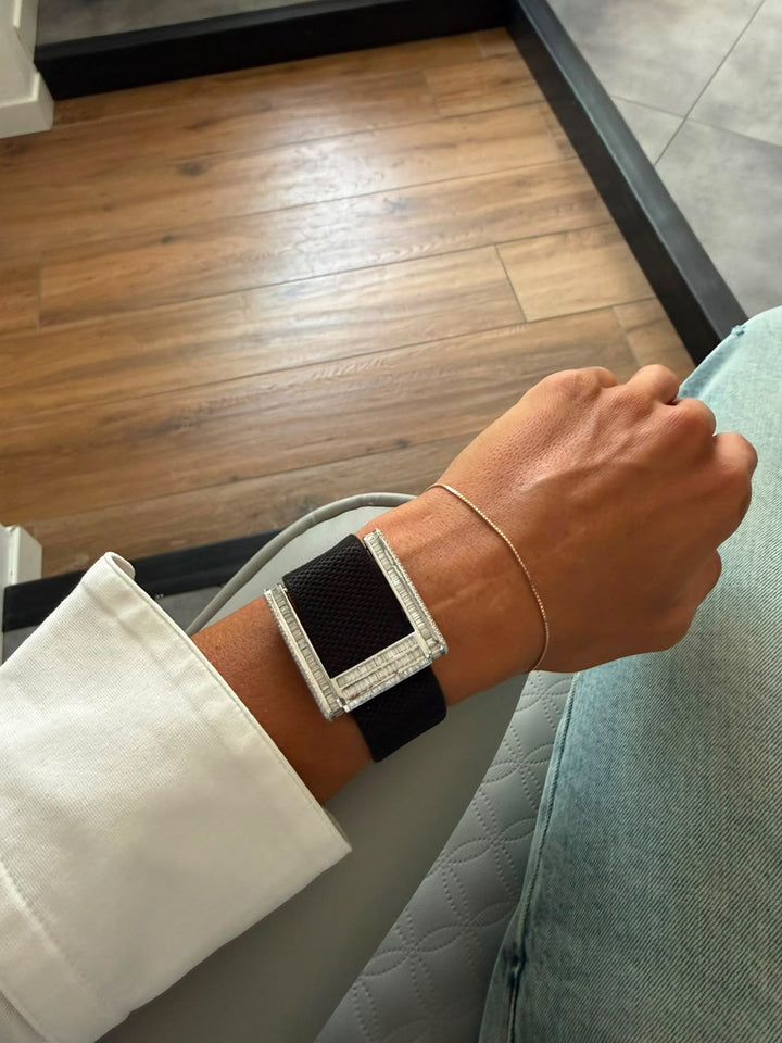 Baguette-set WHOOP accessory worn with a fine bracelet