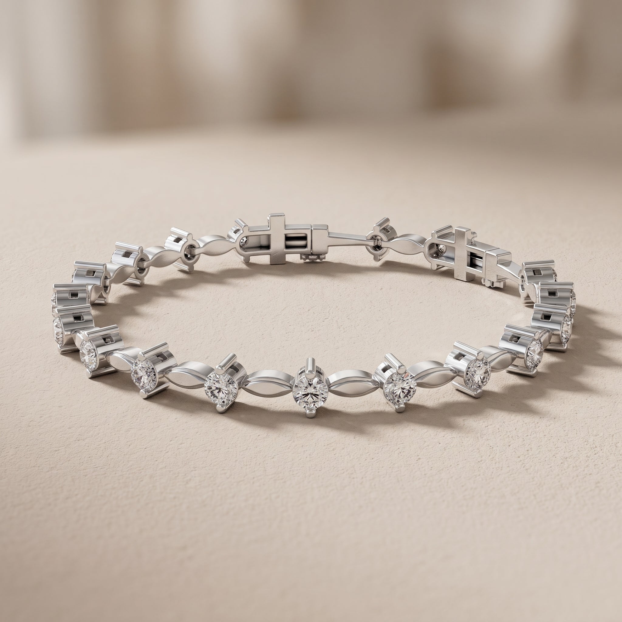 White Metal Round Moissanite Bracelet