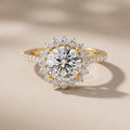 Yellow Gold Round Moissanite Halo Engagement Ring