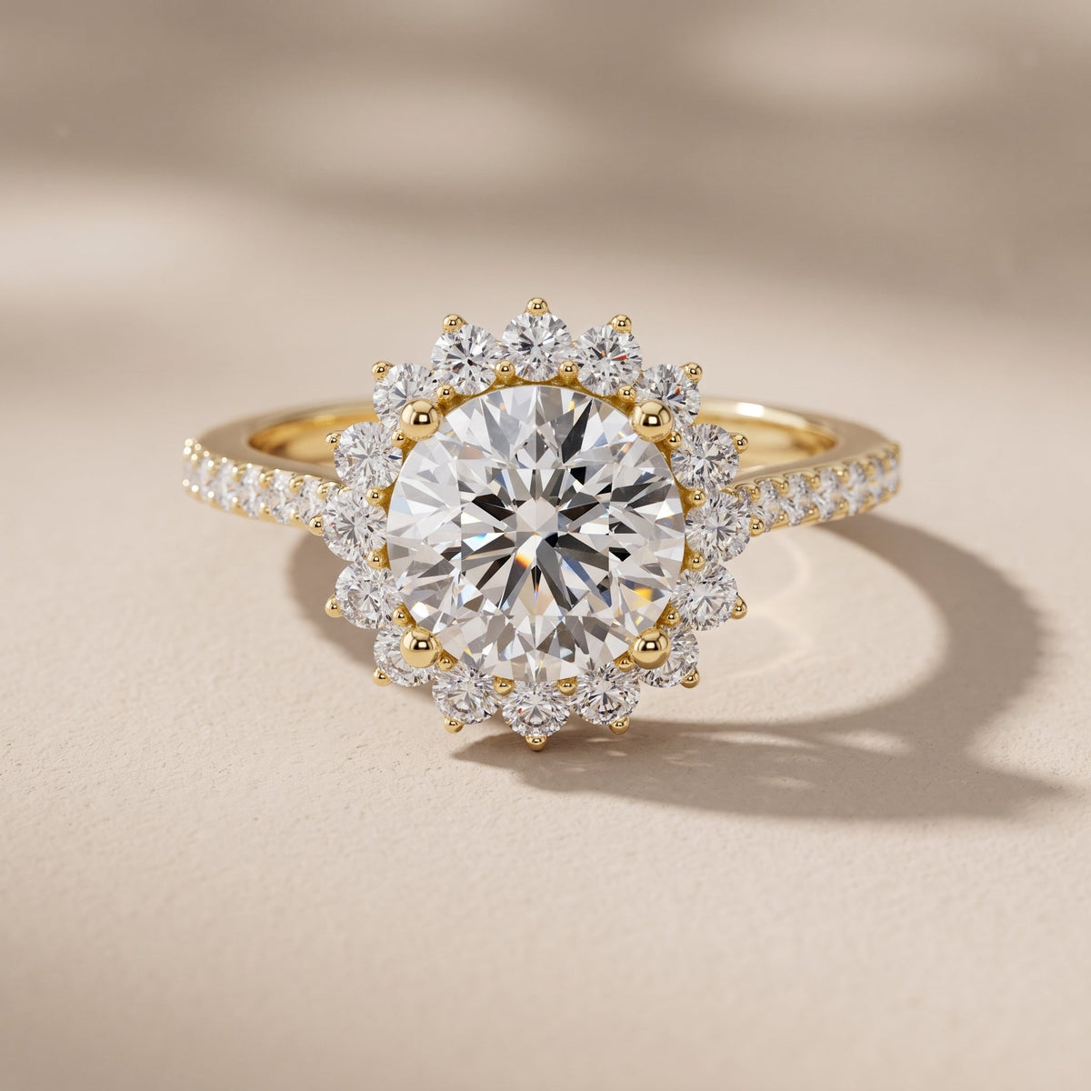 Yellow Gold Round Moissanite Halo Engagement Ring