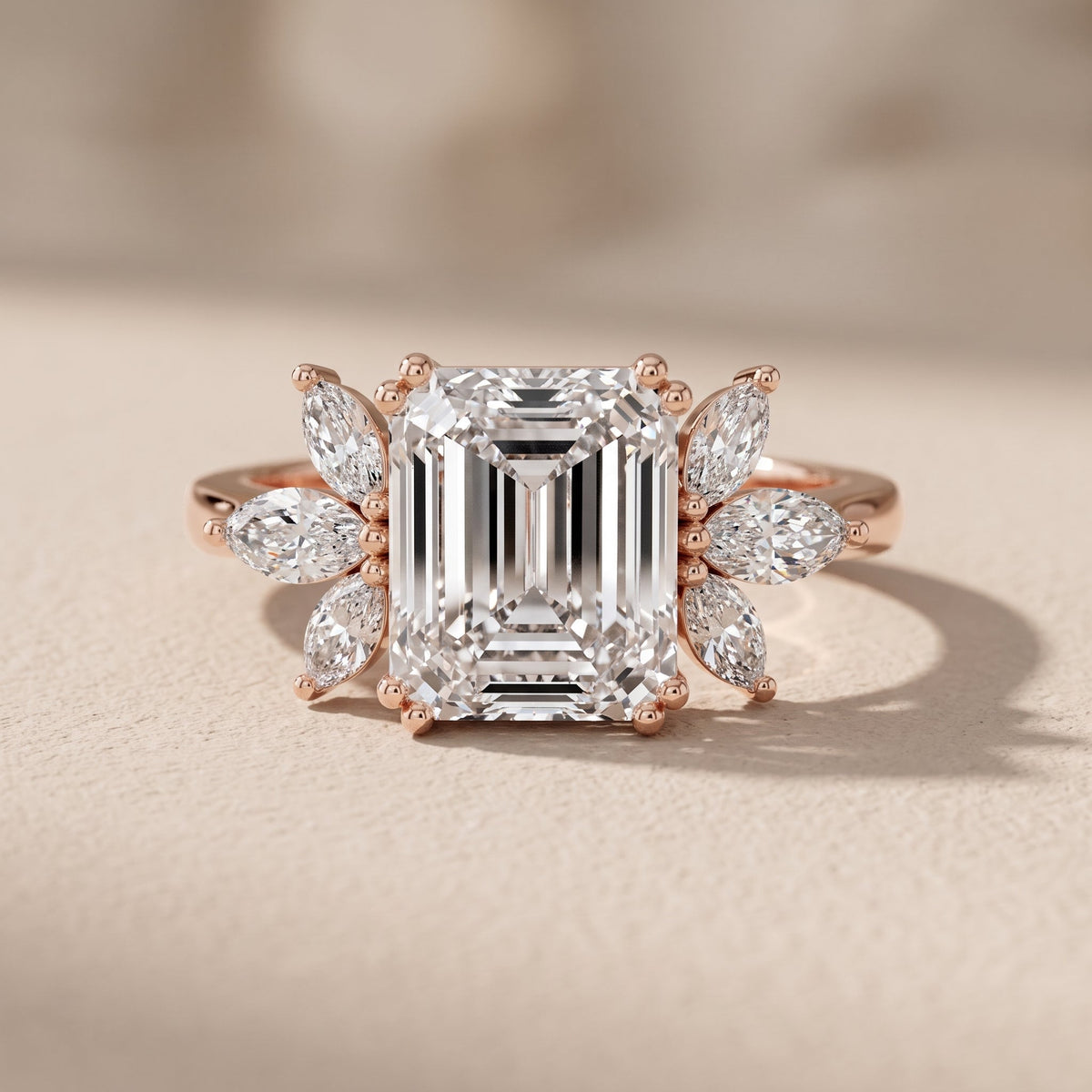 Rose Gold Emerald Cut Moissanite Engagement Ring
