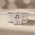 White Gold Emerald Cut Moissanite Engagement Ring Set
