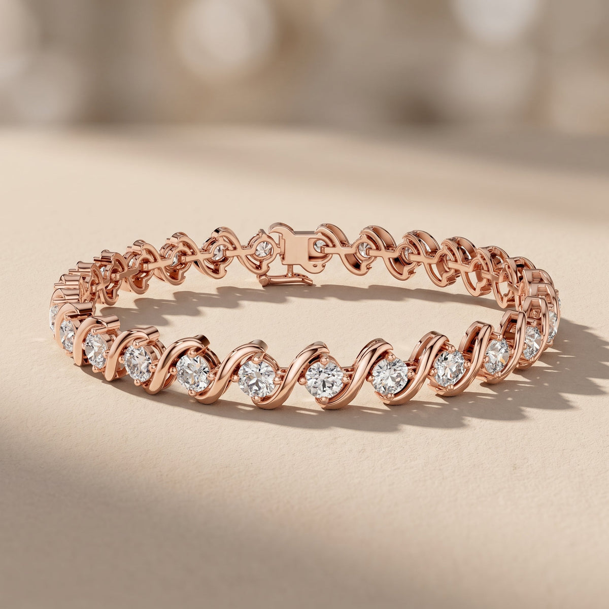 Rose Gold Round Moissanite Tennis Bracelet