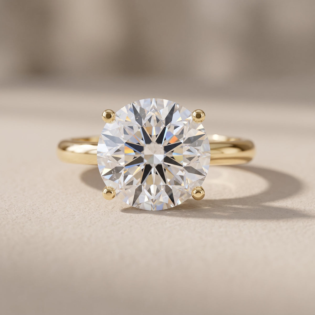Yellow Gold Round Cut Moissanite Solitaire Engagement Ring