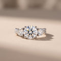 White Metal Round Moissanite Three-Stone Engagement Ring