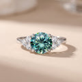 White Metal Round Moissanite Cluster Engagement Ring