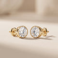 Yellow Gold Round Moissanite Stud Earrings
