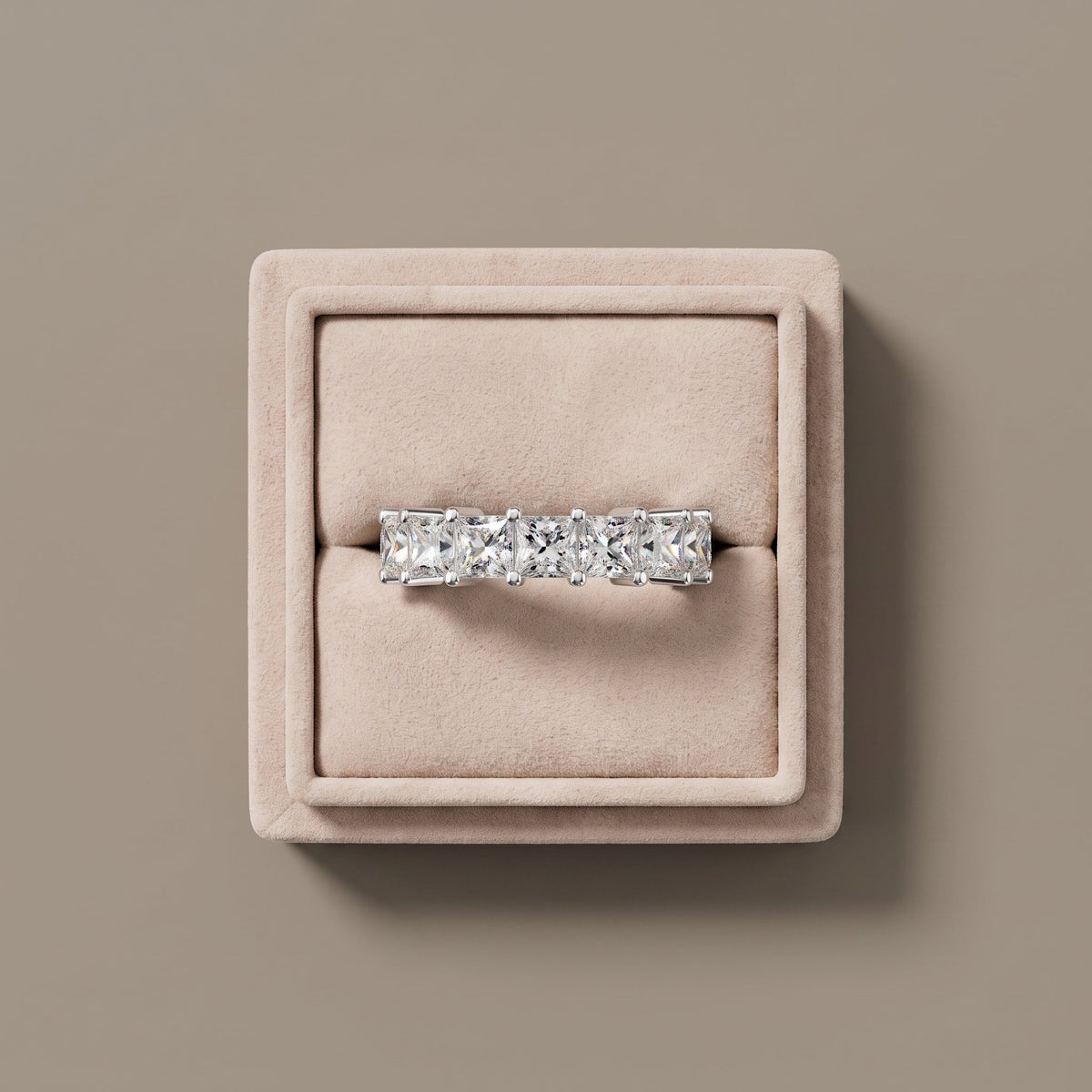 White Metal Princess Cut Moissanite Eternity Band Ring