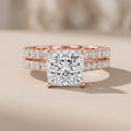 Rose Gold Princess Cut Moissanite Bridal Ring Set