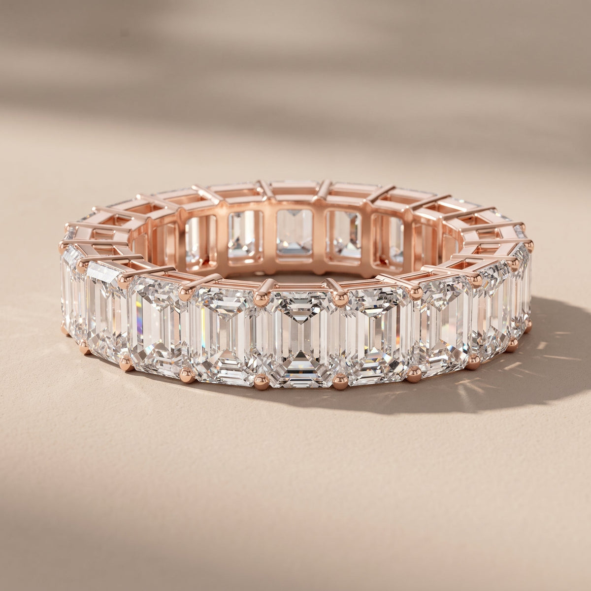 Rose Gold Emerald Cut Moissanite Eternity Band Ring