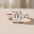 Rose Gold Emerald Cut Moissanite Three Stone Engagement Ring
