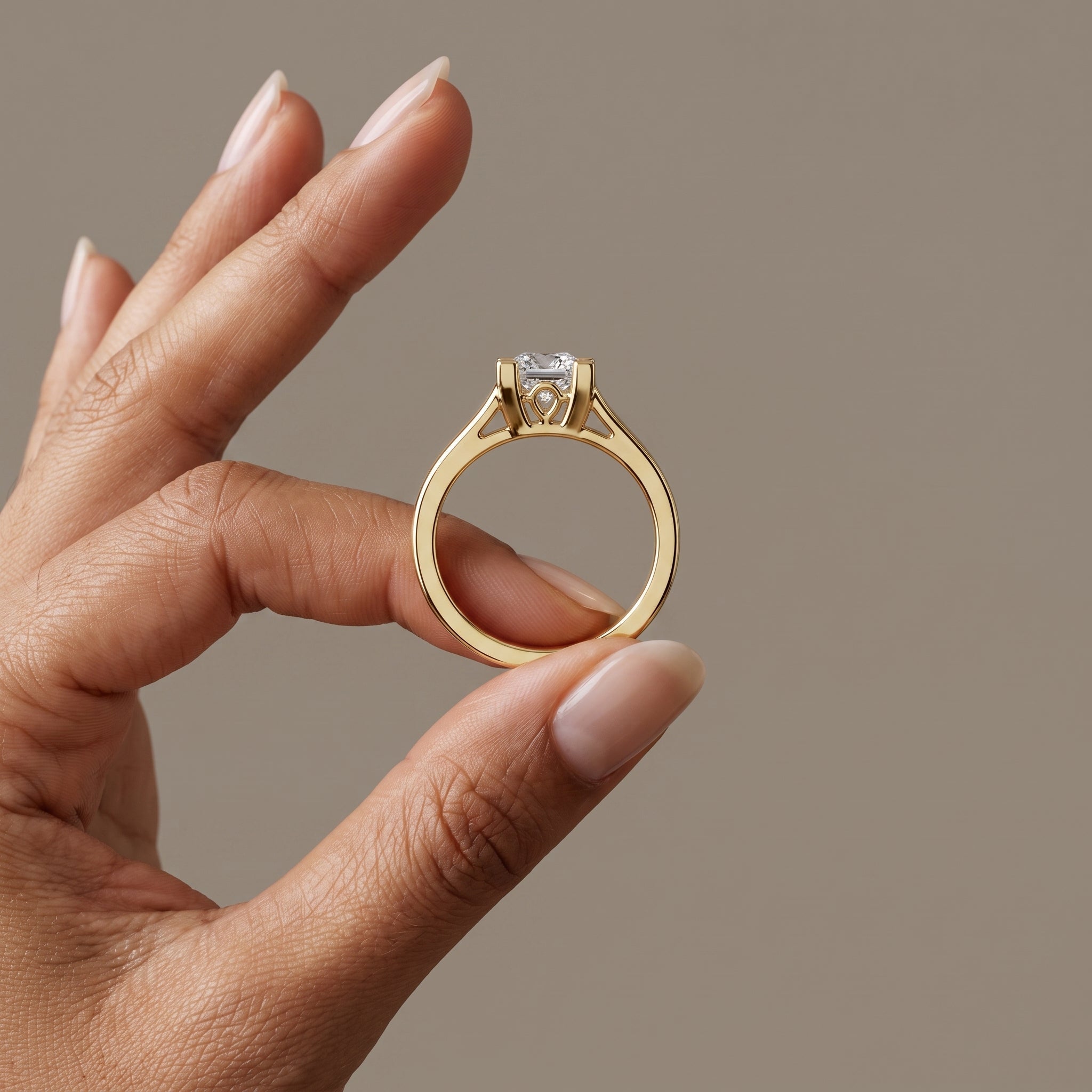 Yellow Gold Princess Cut Moissanite Split Shank Engagement Ring