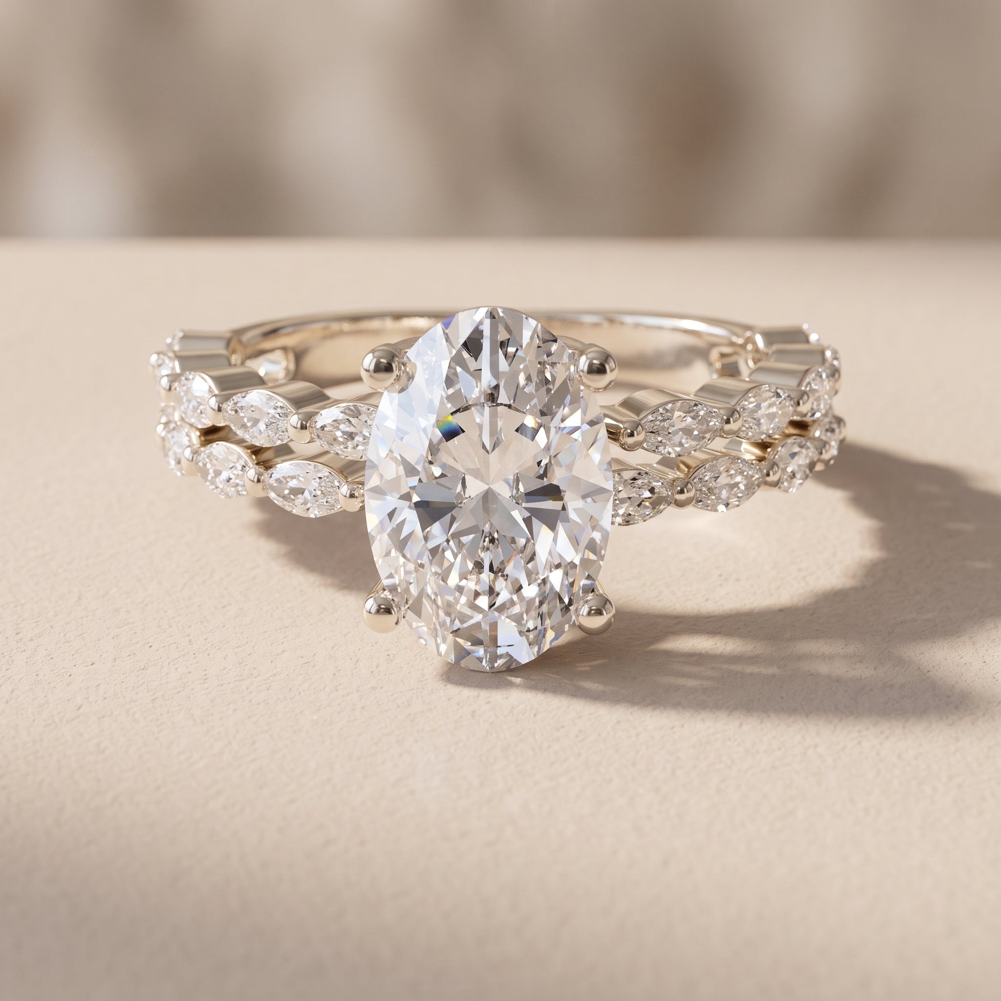 White Gold Oval Moissanite Engagement Ring Set