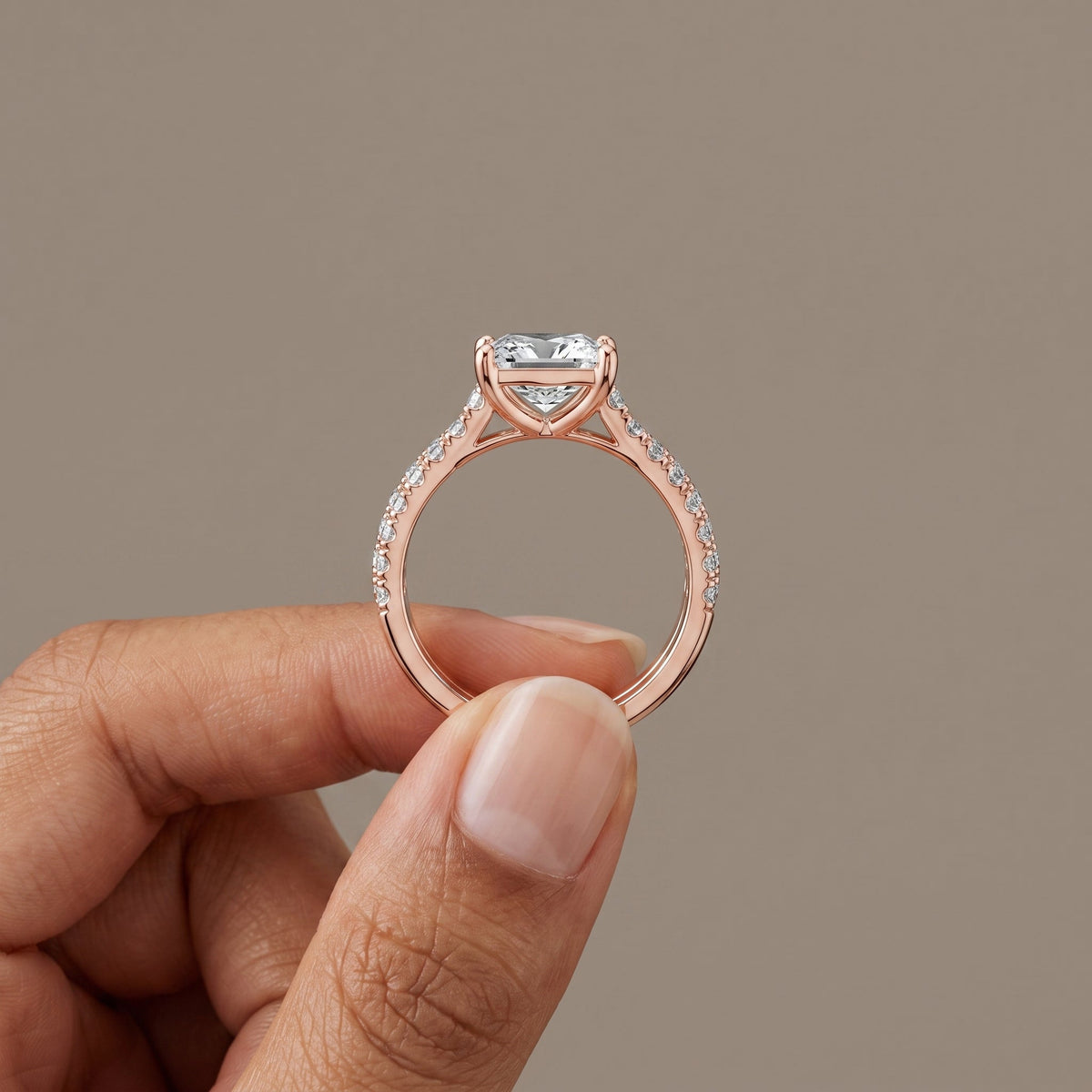 Rose Gold Princess Cut Moissanite Bridal Ring Set