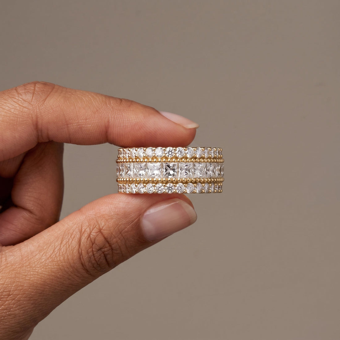 Yellow Gold Princess & Round Cut Eternity Band