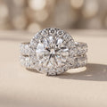 White Gold Round Moissanite Engagement Ring with Halo Bridal Set