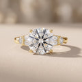 Yellow Gold Round Cut Moissanite Engagement Ring with Side Stones