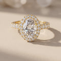 Yellow Gold Oval Moissanite Halo Engagement Ring