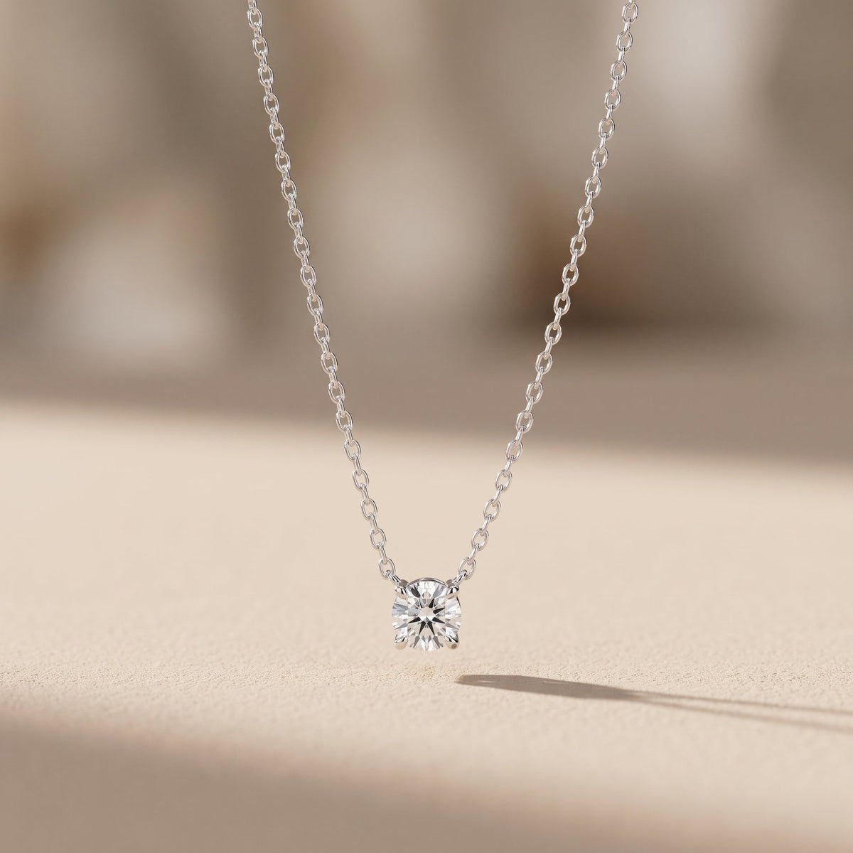 White Metal Round Moissanite Solitaire Pendant Necklace