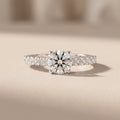White Round Moissanite Engagement Ring with Accent Band