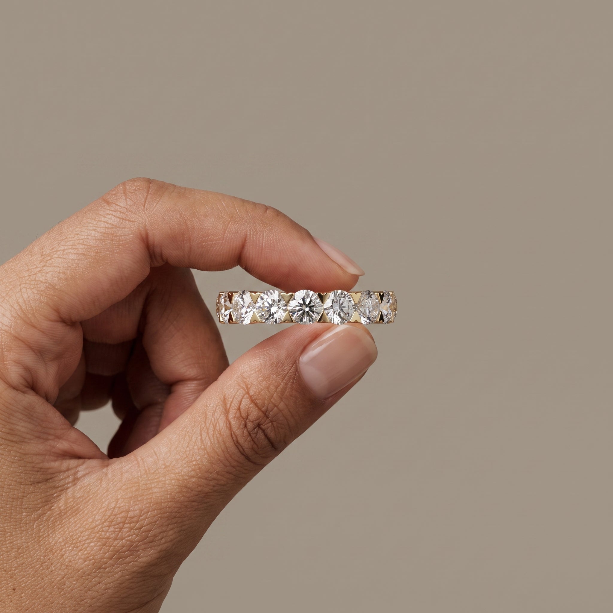 Yellow Gold Round Moissanite Eternity Band Ring