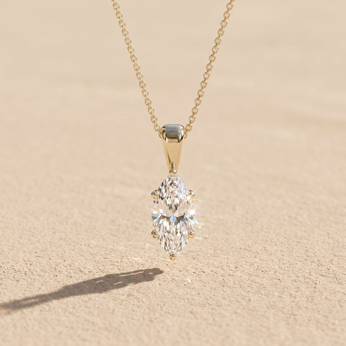 Yellow Gold Marquise Moissanite Solitaire Pendant Necklace