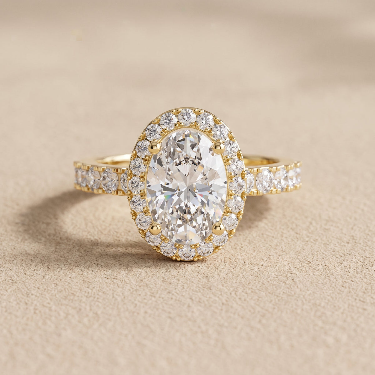 Yellow Gold Oval Moissanite Halo Engagement Ring