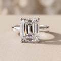 White Emerald Cut Moissanite Solitaire Engagement Ring