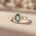 Yellow Gold Emerald Cut Moissanite Twisted Leaf Ring