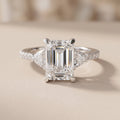 White Metal Emerald Cut Moissanite Three-Stone Engagement Ring
