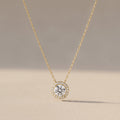 Yellow Gold Round Moissanite Halo Pendant Necklace