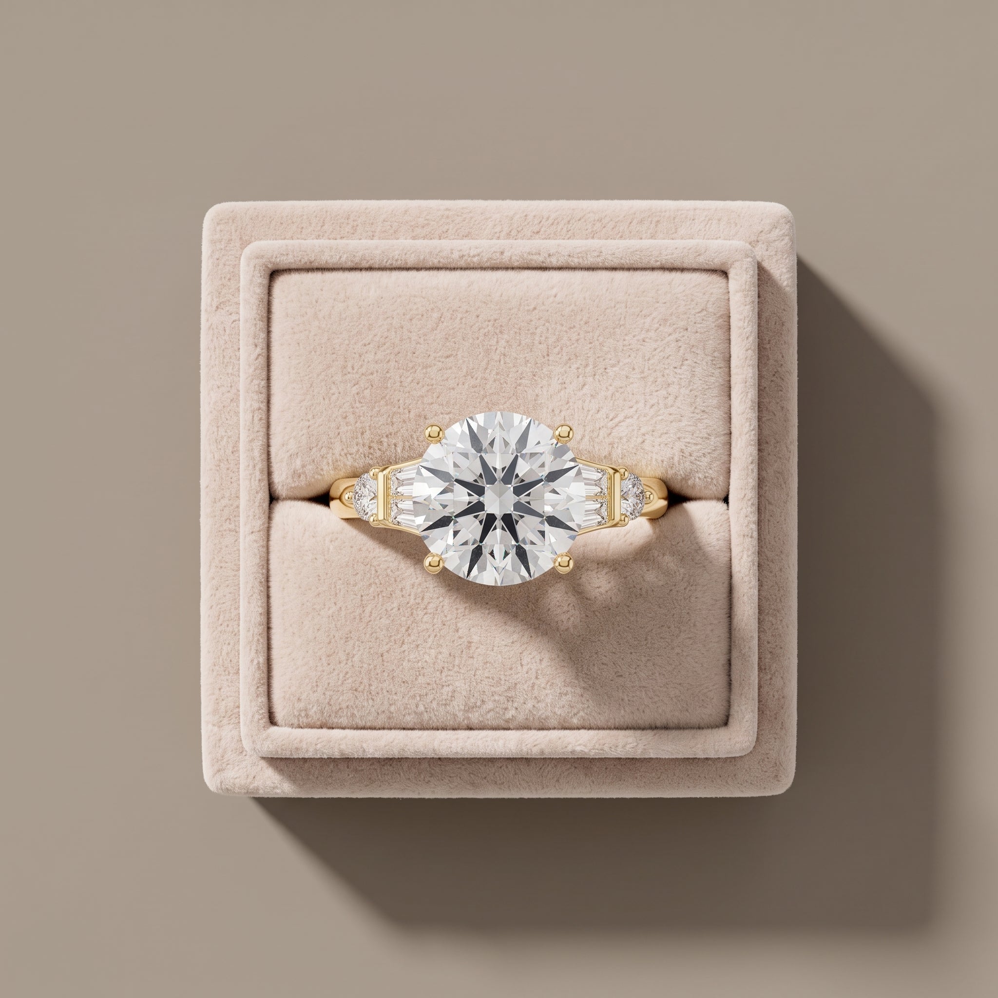 Yellow Gold Round Cut Moissanite Engagement Ring with Side Stones
